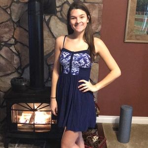 Mini spaghetti strap navy dress